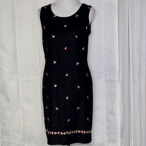 Jack Mulqueen NY Black Floral Embroidered Linen Blend Sleeveless Shift Dress